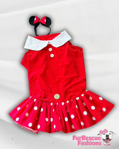 🎀 Miss Mouse – Polka Dot Dog Dress & Ears Bow