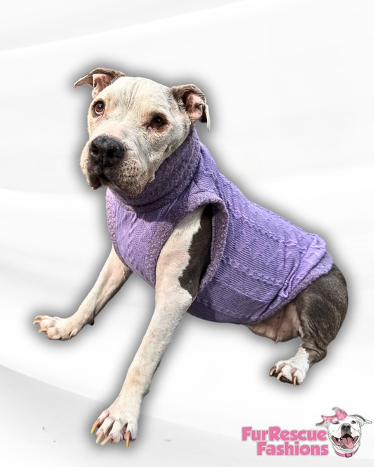 Lavender Cozy Knit Dog Sweater – Ultra Soft Cable Fleece with Sleeveless or Raglan Options