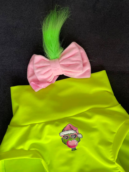 Grinch Bubblegum Dog Tutu Dress With Headband
