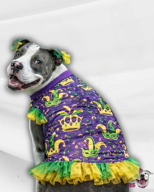 Mardi Paws Mash-Up Dog Shirt With Tulle Accent (Available in any pattern)