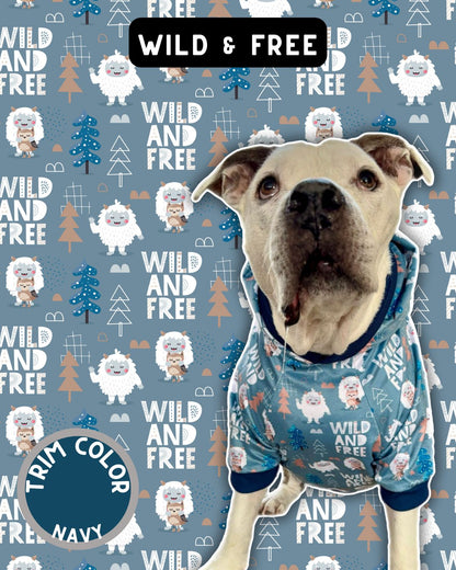 Wild & Free - Dog Pajama with Navy Neck & Trim/Sleeves