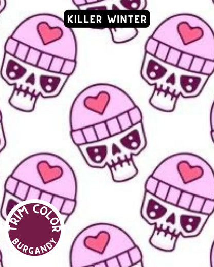 Killer Winter Dog Pajama with Burgundy Neck & Trim/Sleeves