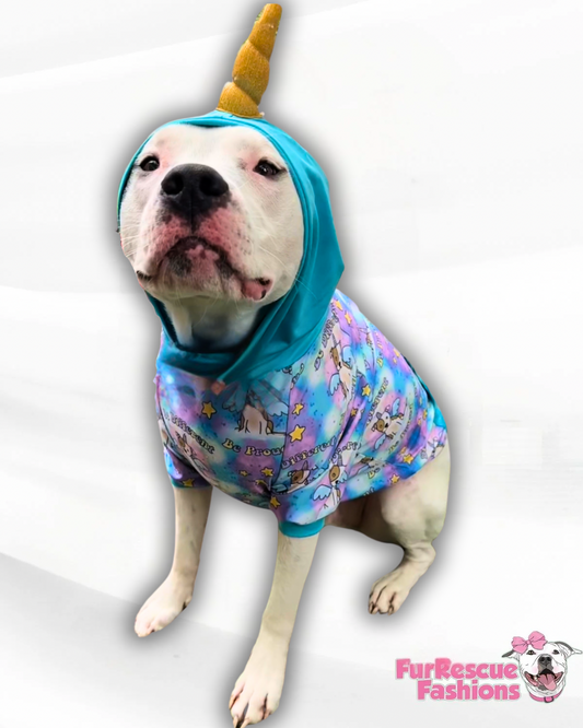 Pittiecorn Proud – Dog Pajama with Aqua Neck & Trim/Sleeves