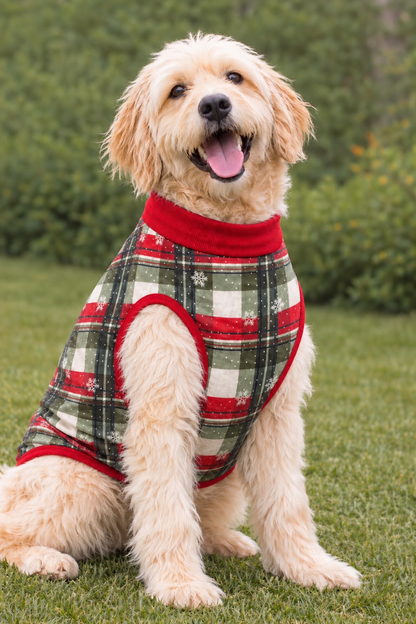 Christmas Snowflake Plaid Ultra-Luxe - Dog Pajama with Red Neck & Trim/Sleeves