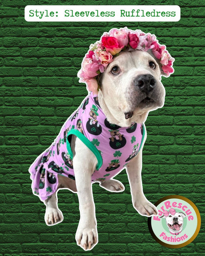 Pittie Pot O’ Gold Pink - PAWjama with Green Neck & Trim/Sleeves