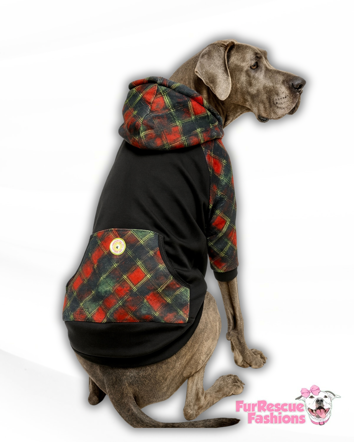 O Come, All Ye Plaidful Dog Pajama with Green Neck & Trim/Sleeves