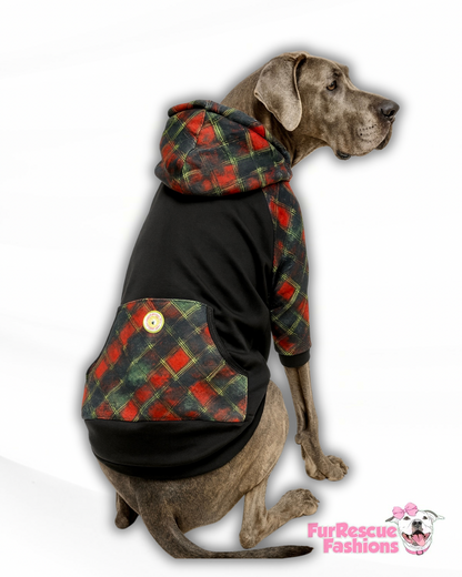 O Come, All Ye Plaidful Dog Pajama with Green Neck & Trim/Sleeves