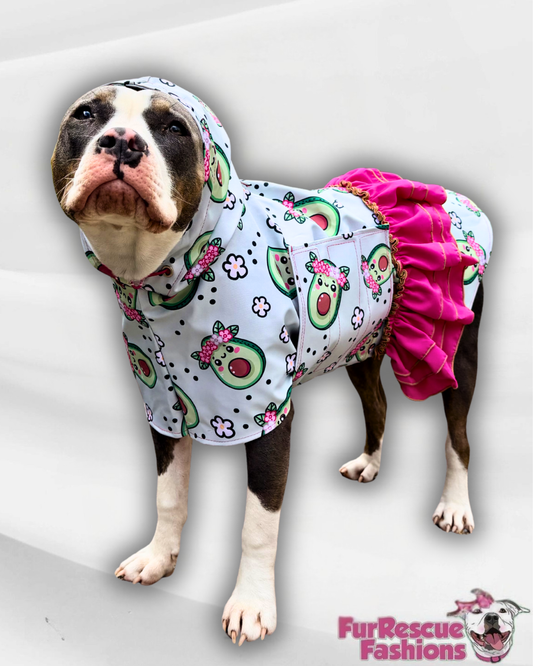 All Over Print Rain Jacket Or Cape with Hoodie And Ruffles