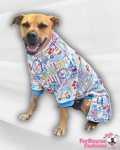La Dolce Vita - Dog Pajama with Blue Neck & Trim/Sleeves
