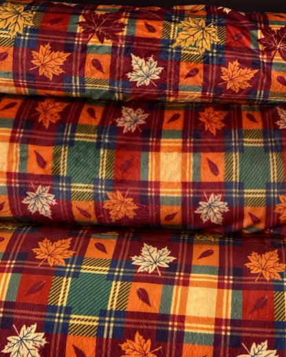 Autumn Leaves & Plaid Ultra-Luxe - Dog Pajama with Burgundy Neck & Trim/Sleeves