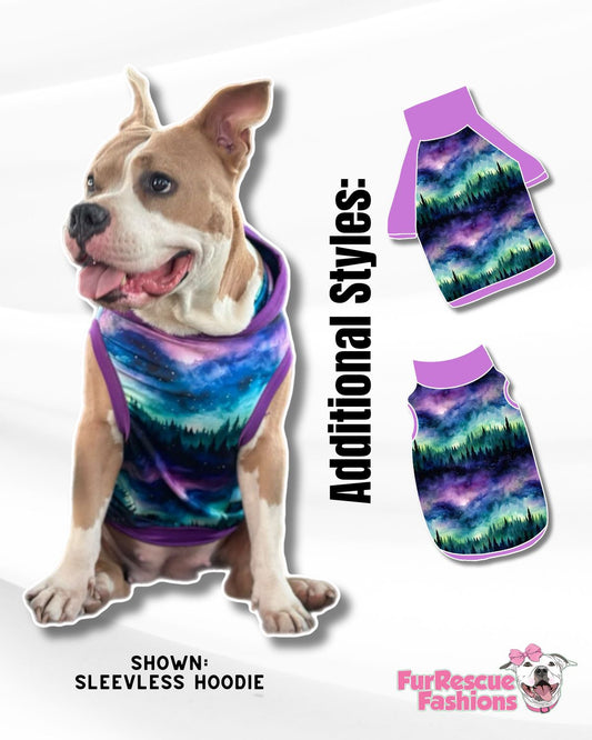 Mystical Woods Dog Pajama with Purple Neck & Trim/Sleeves