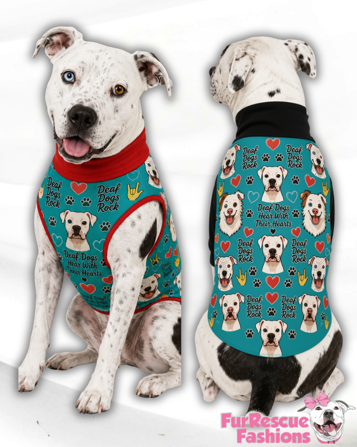 Deaf Dogs Rock - Dog Pajama with Red or Black Neck & Trim/Sleeves