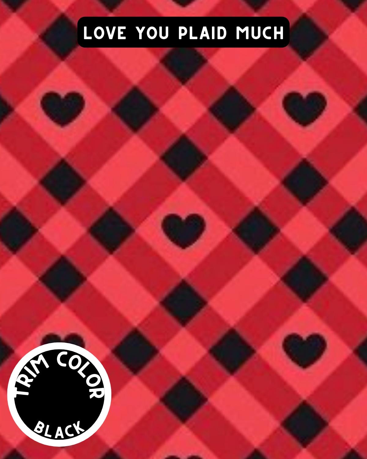 Love You Plaid Much Dog Pajama with Black Neck & Trim/Sleeves