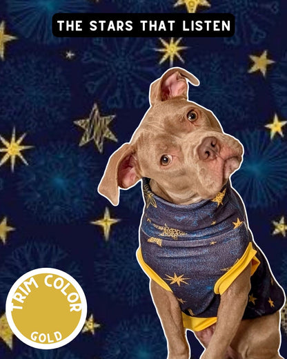 The Stars That Listen Dog Pajama with Gold Neck & Trim/Sleeves