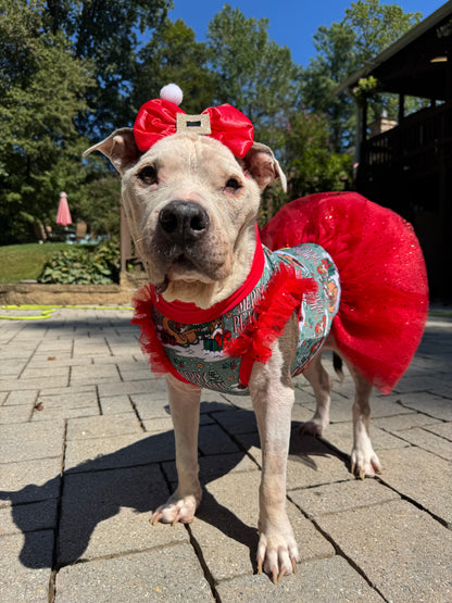 Merry Peachmas Dog Pajama with Red Neck & Trim/Sleeves