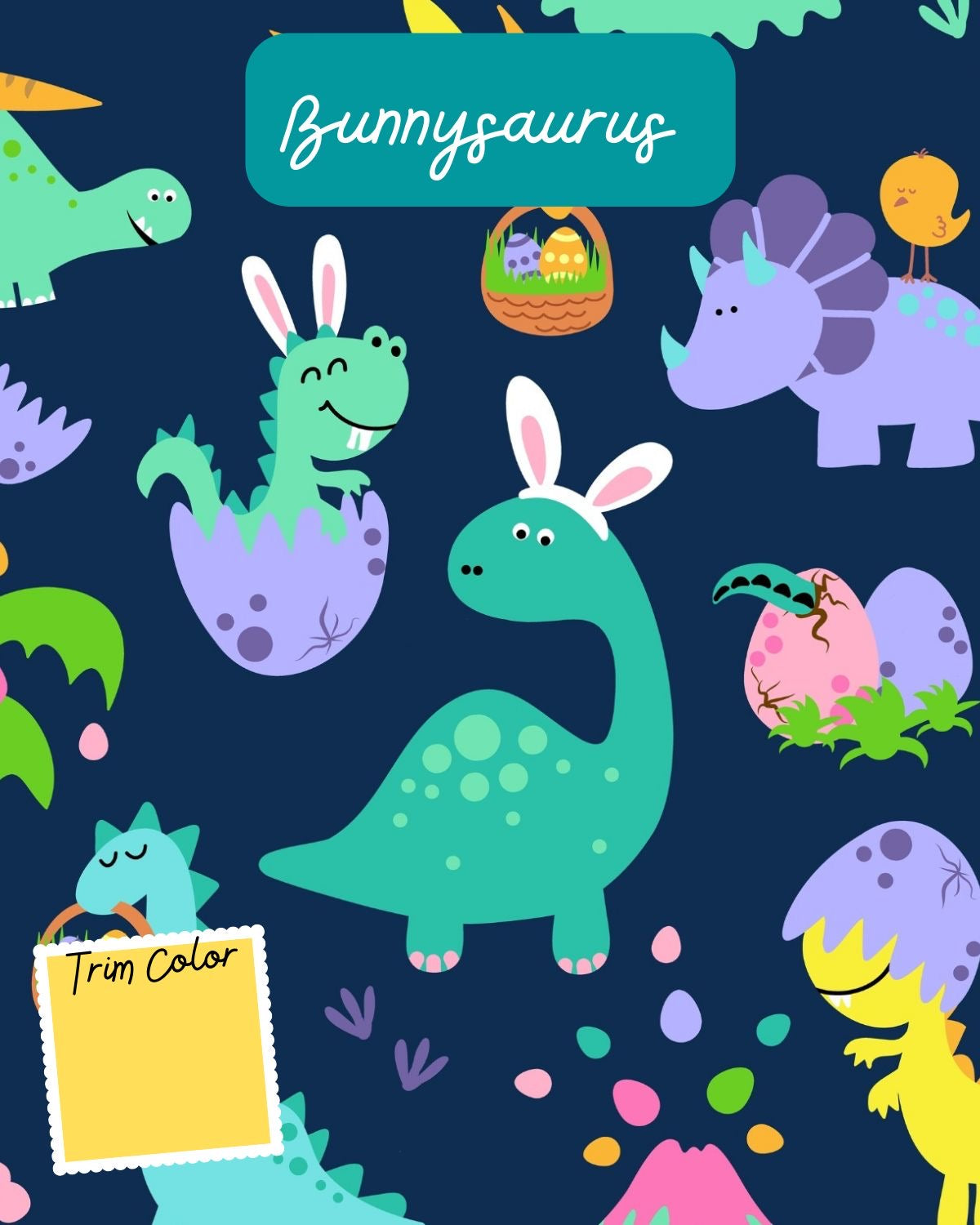 Bunnysaurus Pajama with Yellow Neck & Trim/Sleeves