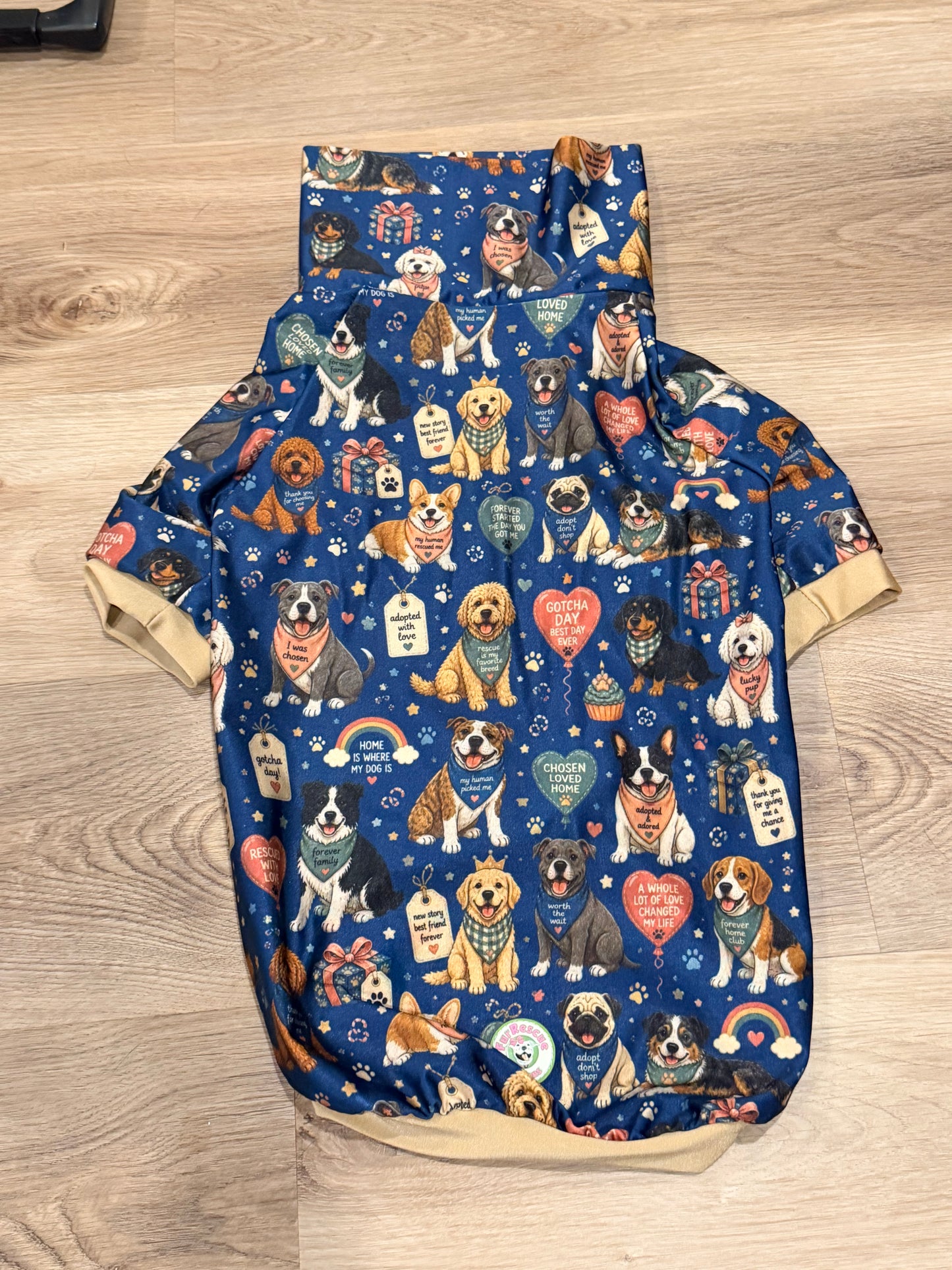 All Breeds Gotcha Day - Dog Pajama with Gold Neck & Trim/Sleeves
