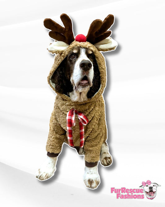 Classic Rudolph Reindeer Dog Hoodie in Curly Lux-Fleece