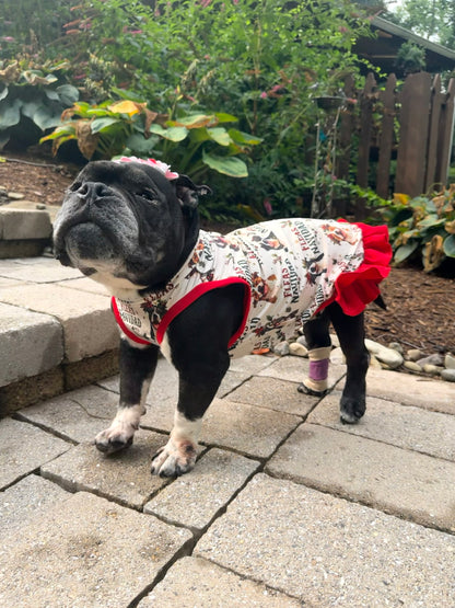 Fleas Navidad Pittie Style - Dog Pajama with Red Neck & Trim/Sleeves