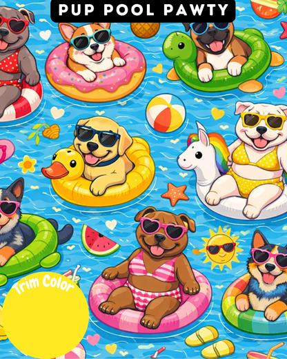 Pup Pool Pawty - Dog Pajama with Yellow Neck & Trim/Sleeves