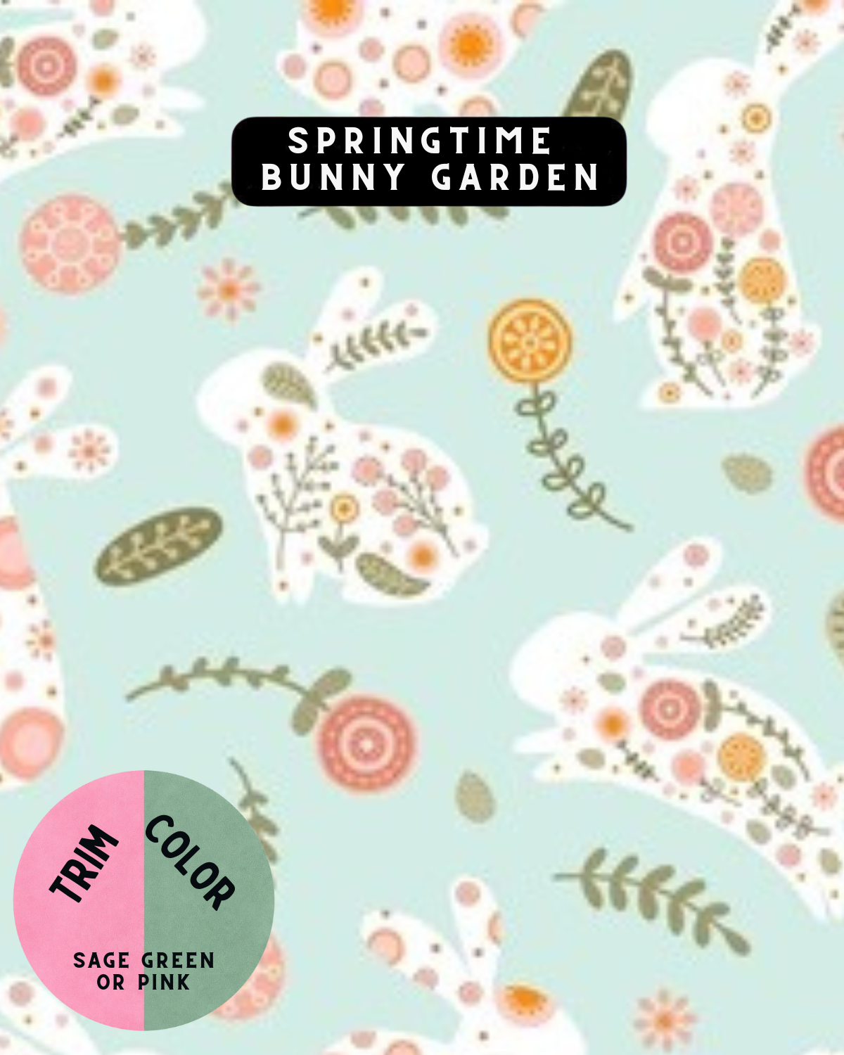 Springtime Bunny Garden Dog Pajama with Pink or Green Neck & Trim/Sleeves