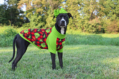 Merry Grinchmas Buffalo Plaid Ultra-Luxe - Dog Pajama with Green Neck & Trim/Sleeves