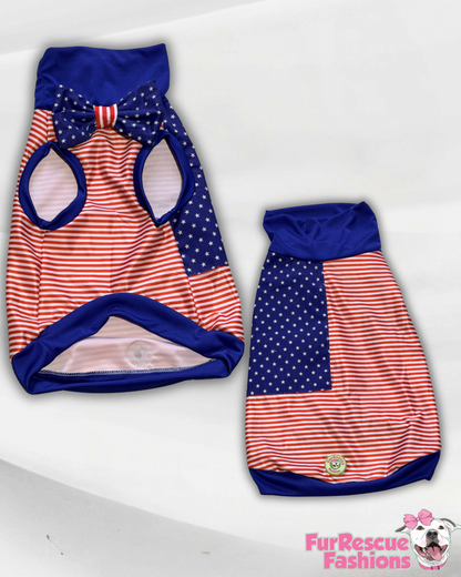 Stars, Stripes Dog Tee with Detachable Bow Tie