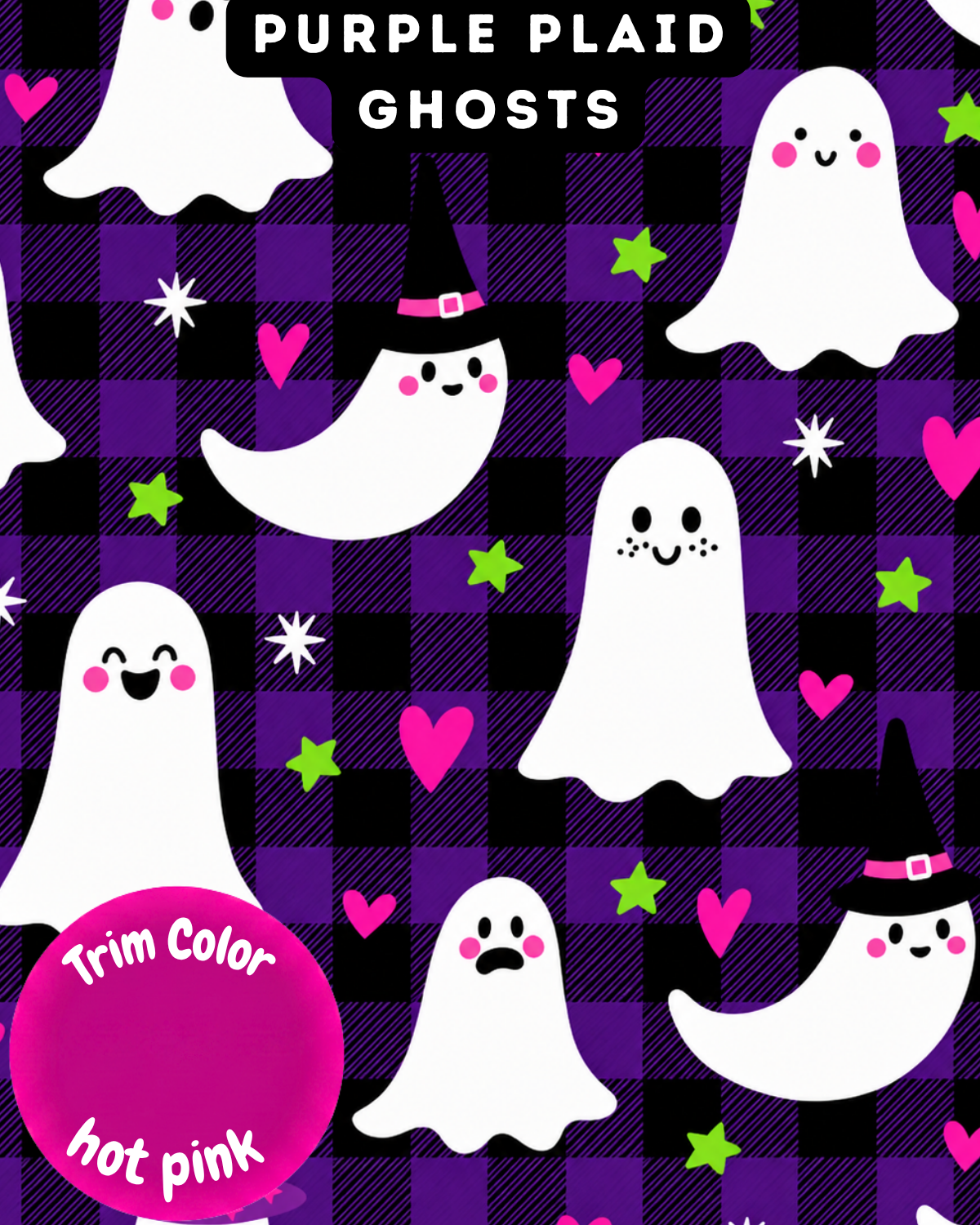 Purple Plaid Ghosts - Dog Pajama with Hot Pink Neck & Trim/Sleeves