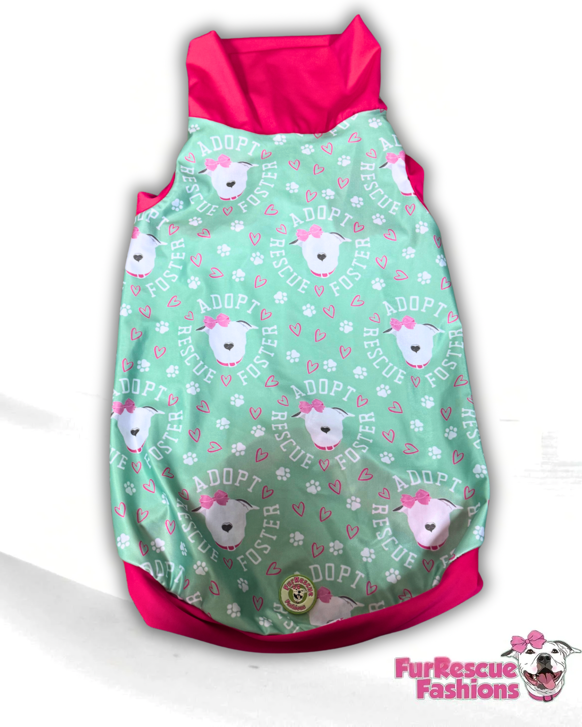 Rescue, Foster Adopt Mint - Dog Pajama with Black or Pink Neck & Trim/Sleeves