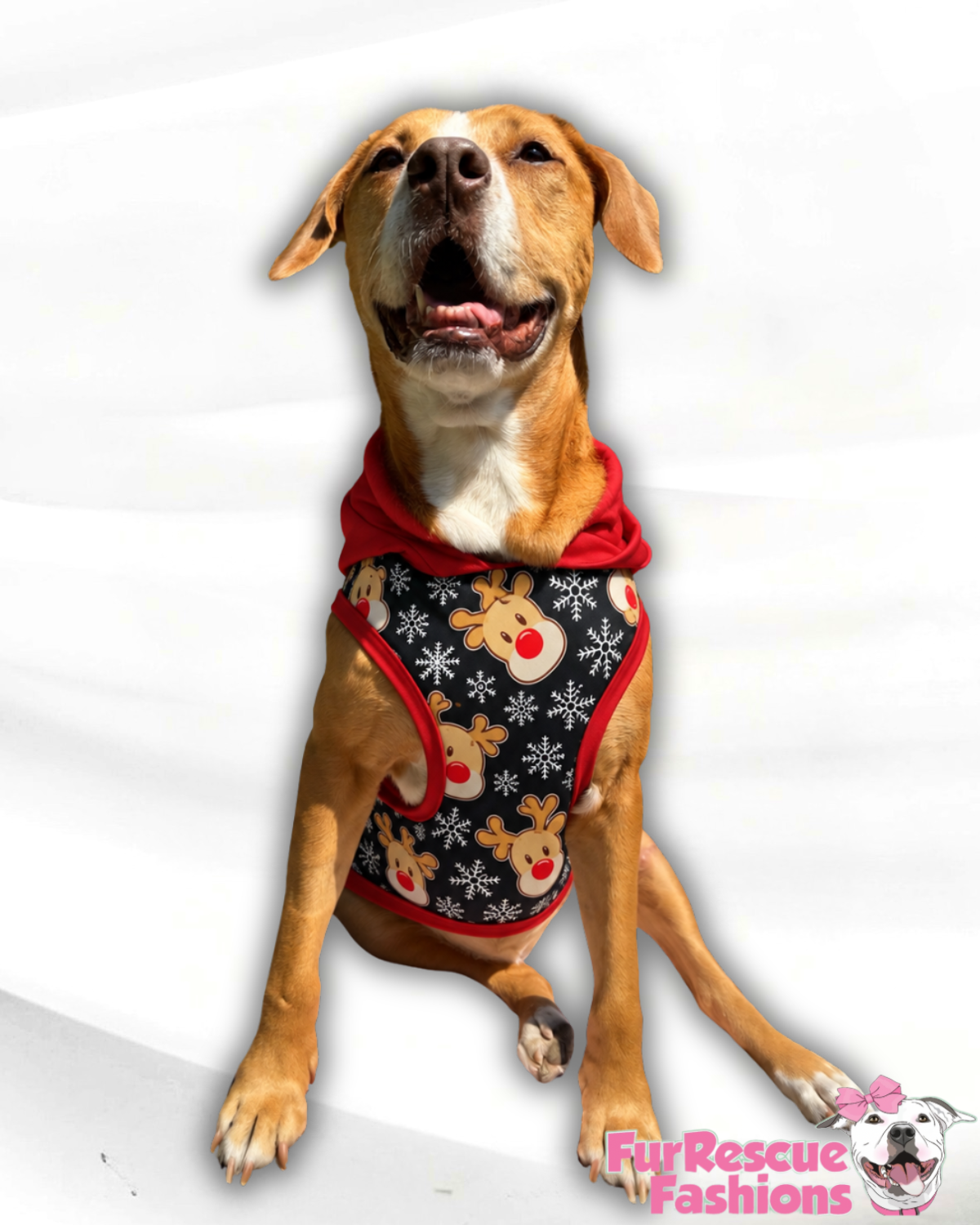 Red-Nosed Reindeer & Snowflakes  Ultra-Luxe - Dog Pajama with Red Neck & Trim/Sleeves