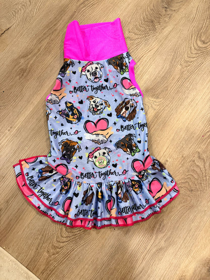 Better Together (Purple) - Dog Pajama with Hot Pink Neck & Trim/Sleeves