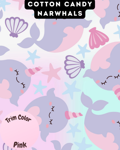 Cotton Candy Narwhals - Dog Pajama with Pink Neck & Trim/Sleeves
