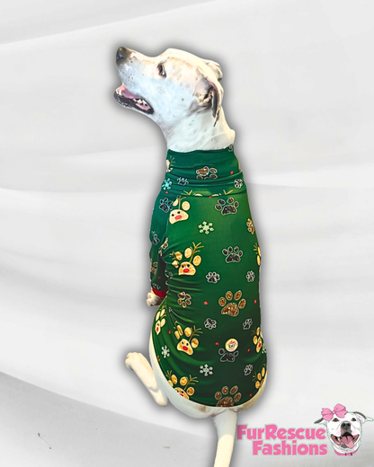 Reindeer Paw Prints - Dog Pajama with Red Neck & Trim/Sleeves