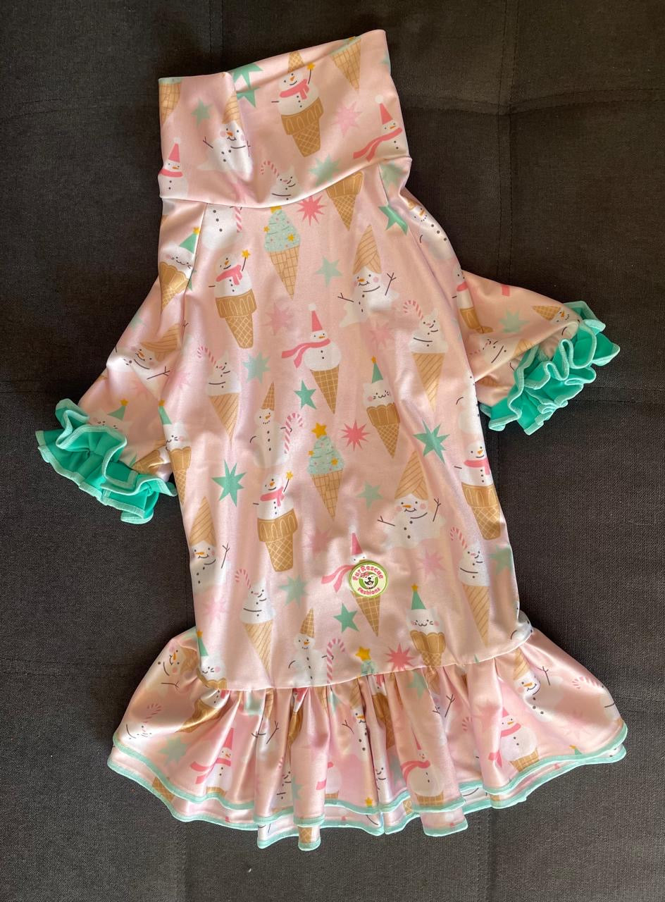 Sweet Scoops of Christmas - Dog Pajama with Mint Green Neck & Trim/Sleeves