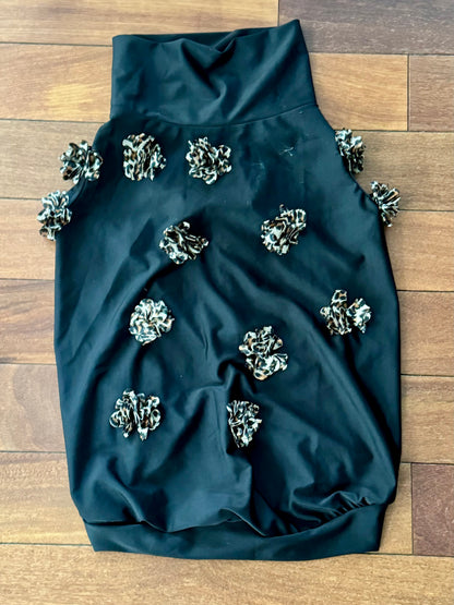 Never Ordinary Black UV50 Dog Shirt with Attached Handmade Animal Print Flowers