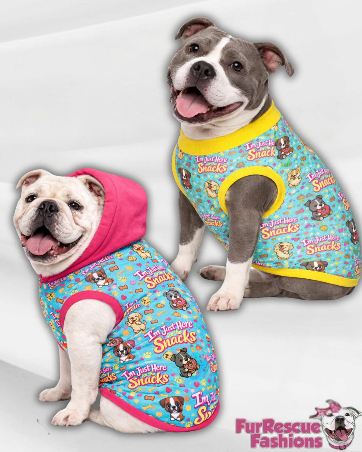 I’m Just Here For The Snacks - Dog Pajama with Hot Pink OR Yellow Neck & Trim/Sleeves
