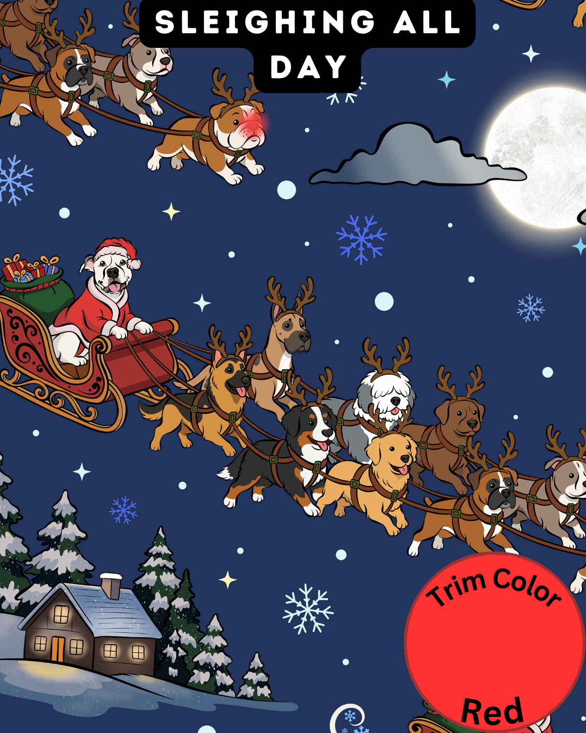 Sleighing All Day - Dog Pajama with Red Neck & Trim/Sleeves