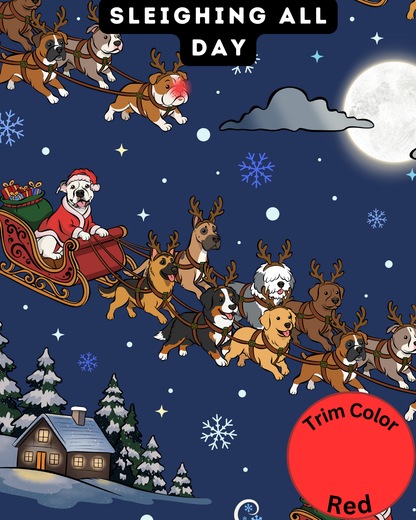 Sleighing All Day - Dog Pajama with Red Neck & Trim/Sleeves