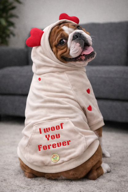I Woof You Forever Valentine Dog Hoodie – Soft Embroidered Cozy Pup Sweatshirt