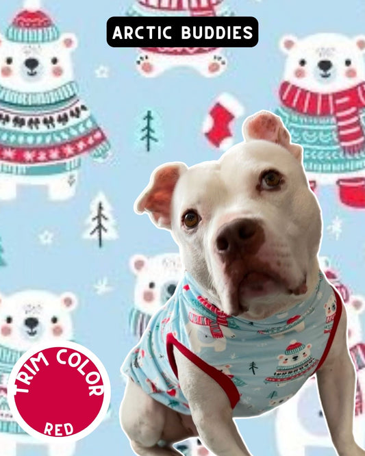 Arctic Polar Buddies Dog Pajama with Red Neck & Trim/Sleeves