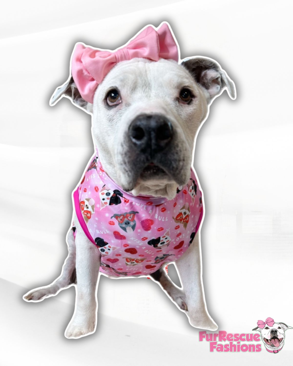 Kiss A Bully Pittie in Pink – Dog Pajama with Fuchsia Neck & Trim/Sleeves