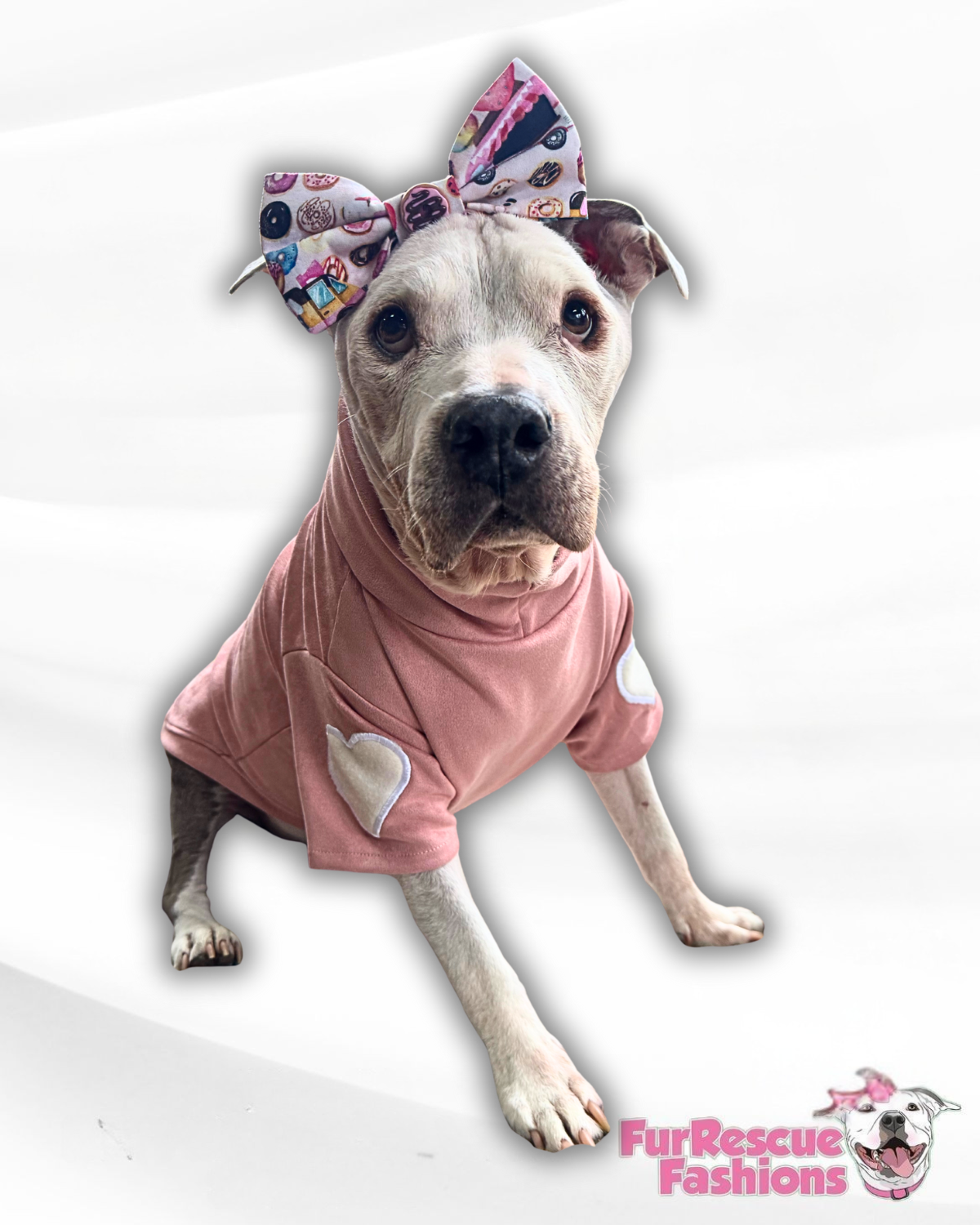 Rose Velour Dog Crewneck With Elbow Heart Patches