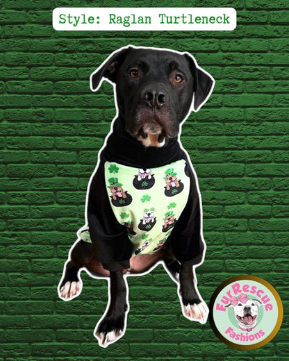 Pittie Pot O’ Gold Green - PAWjama with Black Neck & Trim/Sleeves