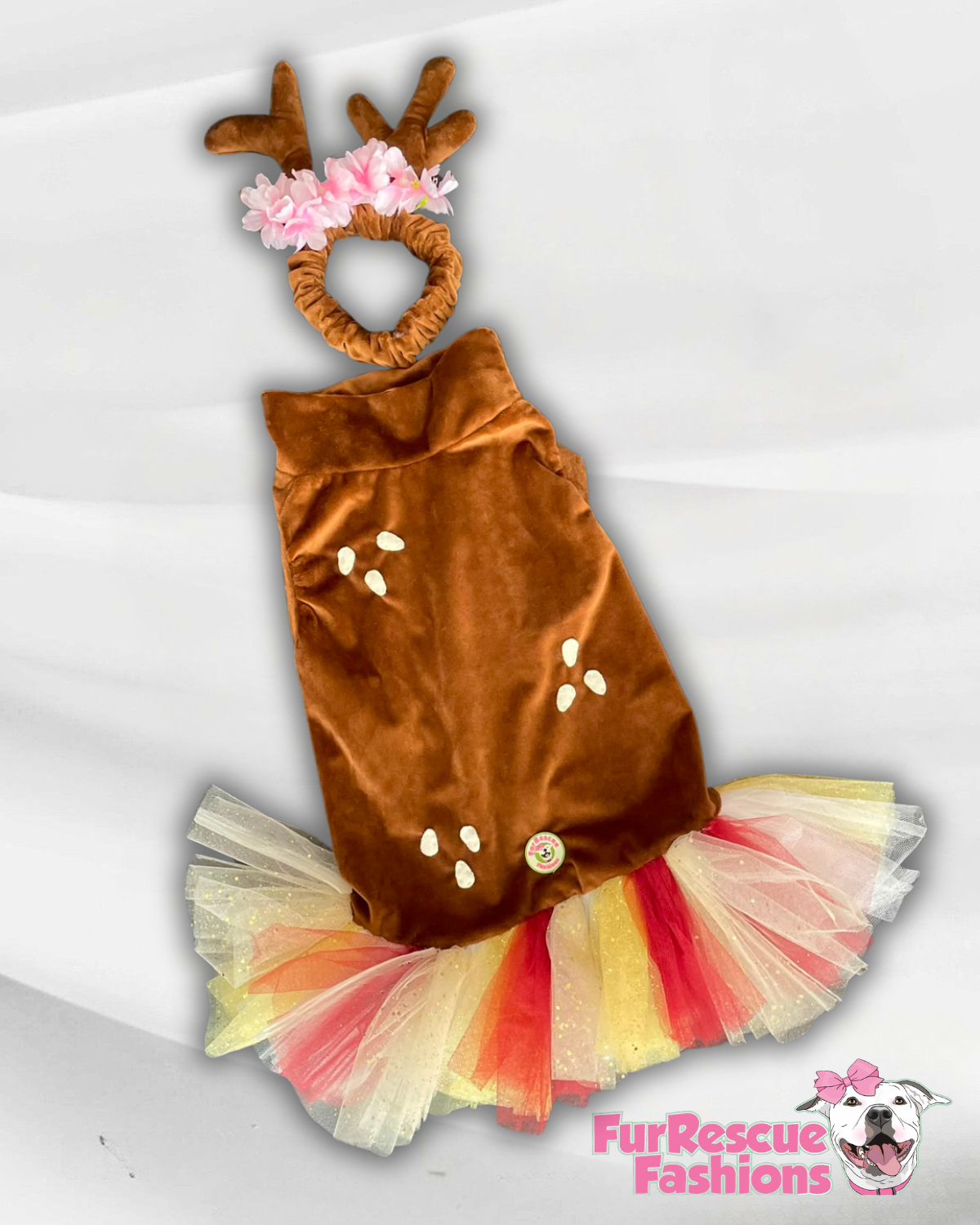Woodland Reindeer Dog Tutu Dress & Antlers Headband