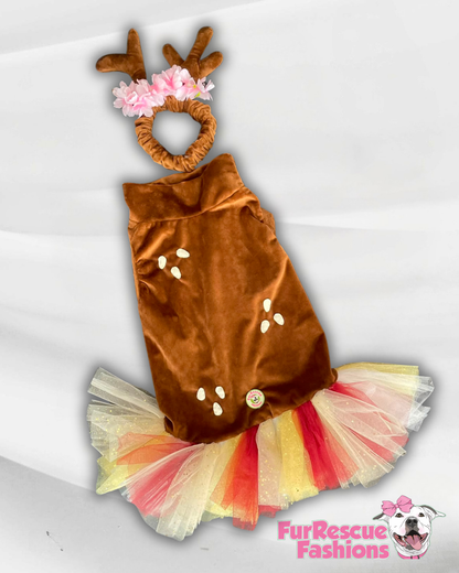 Woodland Reindeer Dog Tutu Dress & Antlers Headband