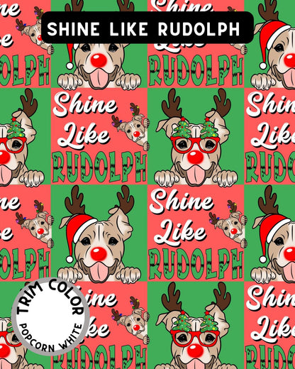 Shine Like Rudolph - Dog Pajama with White Neck & Trim/Sleeves