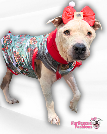 Merry Peachmas Dog Pajama with Red Neck & Trim/Sleeves