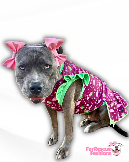 Fa-La-La-Mingo Dog Pajama with Green Neck & Trim/Sleeves