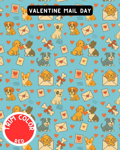 Valentine Mail Day Dog Pajama with Red Neck & Trim/Sleeves