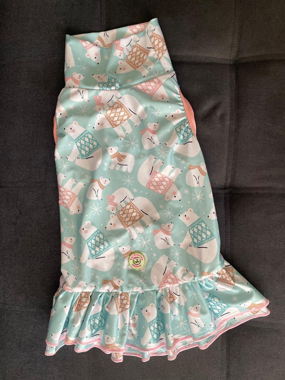 Sweater Weather Polar Bears - Dog Pajama with Pink Or Black Neck & Trim/Sleeves